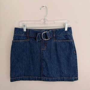 VINTAGE OLD NAVY BLUE JEANS BELTED DENIM MINI SKIRT